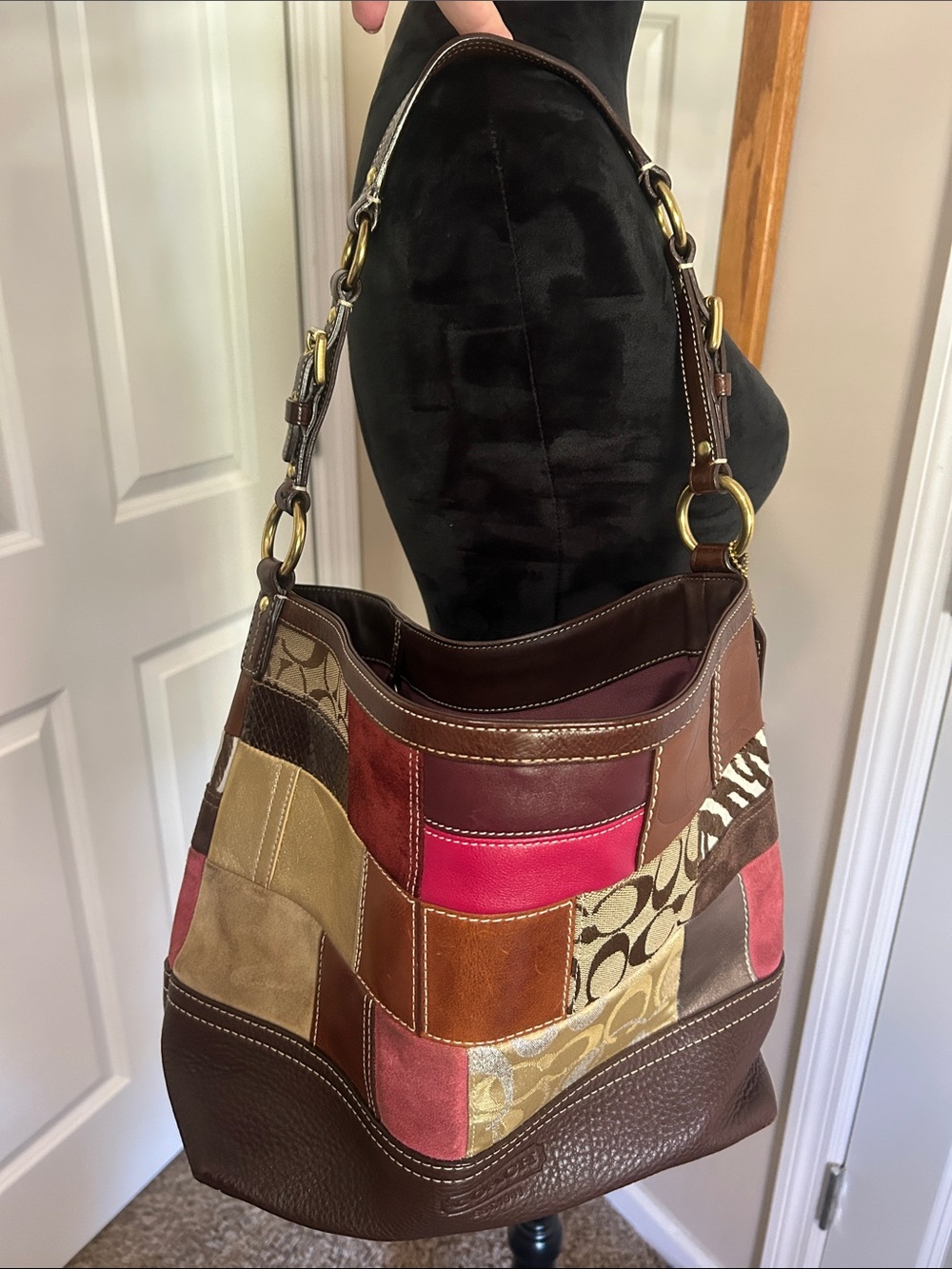Coach Patchwork Shoulder Bag in Brown, Pink, Tan